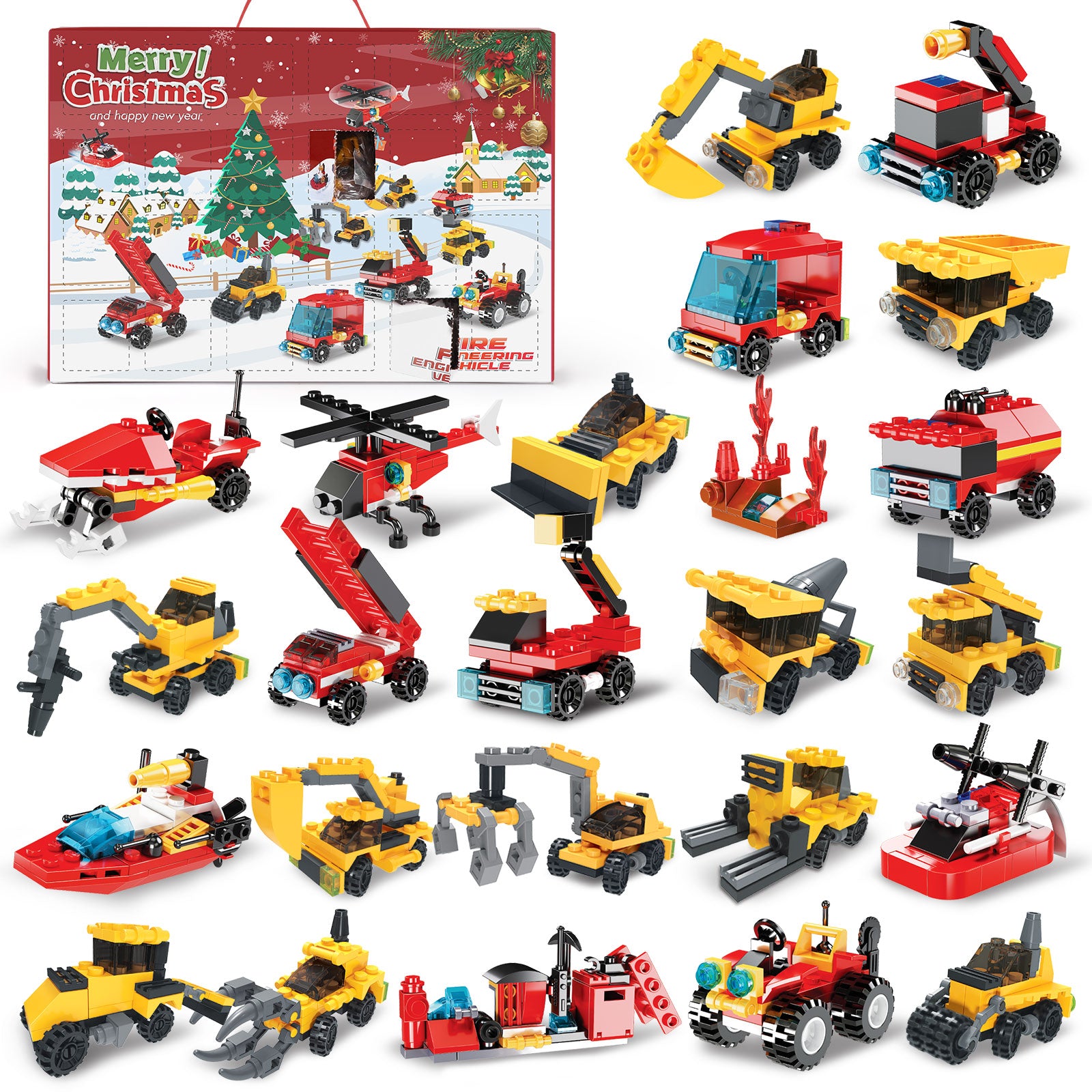 Fire Truck and Construction Play Vehicles Building Blocks Advent Calendar