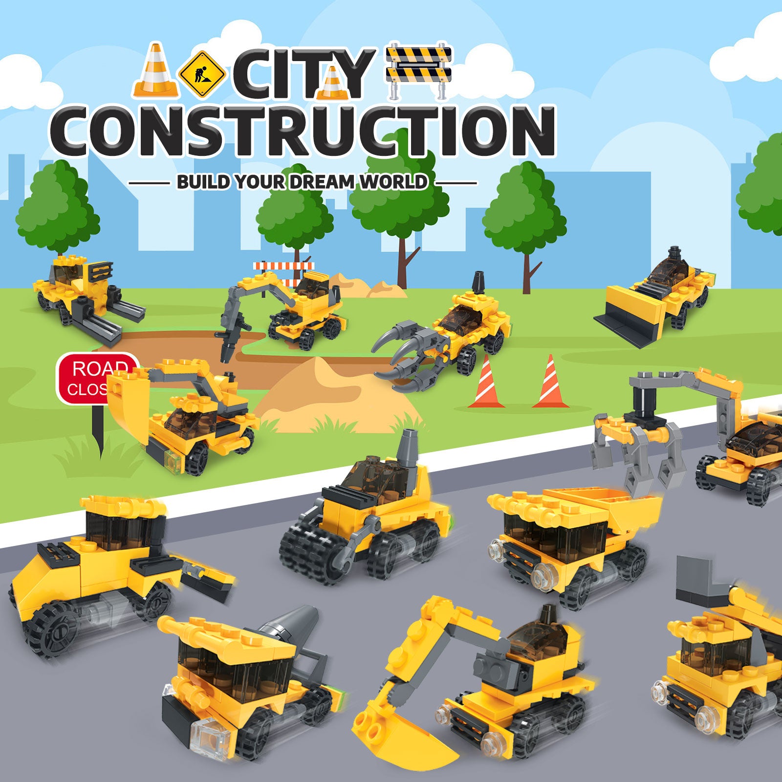 Fire Truck and Construction Play Vehicles Building Blocks Advent Calendar