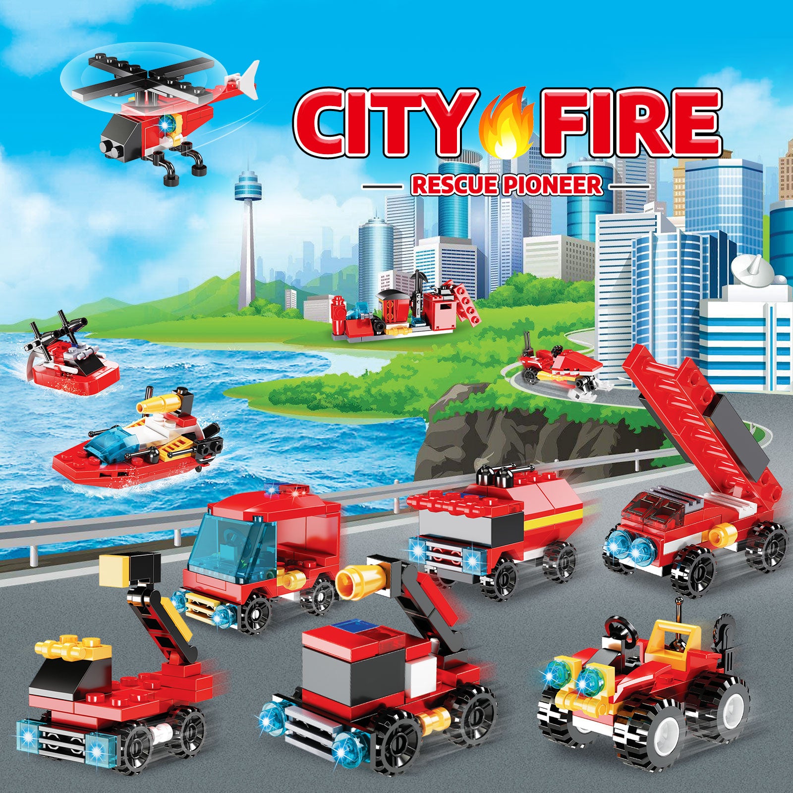 Fire Truck and Construction Play Vehicles Building Blocks Advent Calendar