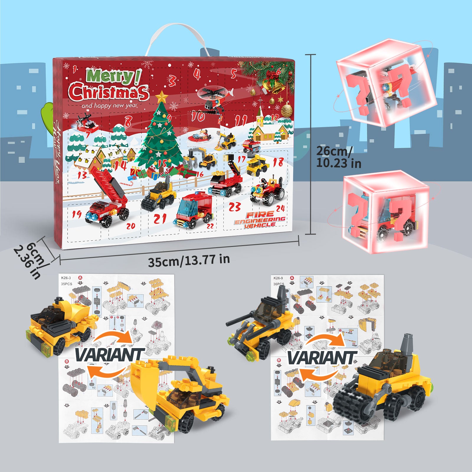 Fire Truck and Construction Play Vehicles Building Blocks Advent Calendar
