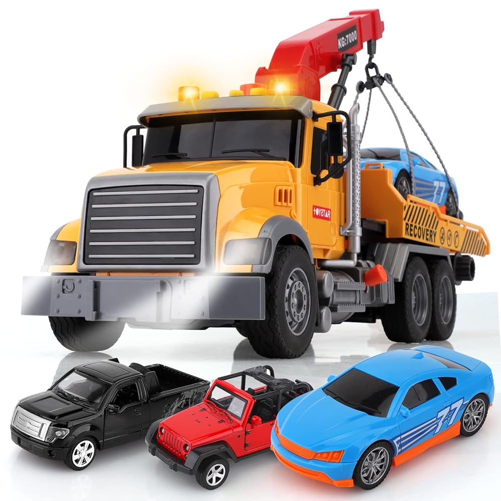 Tow Truck Toy Set with Race Car Metal Off-Road Vehicle