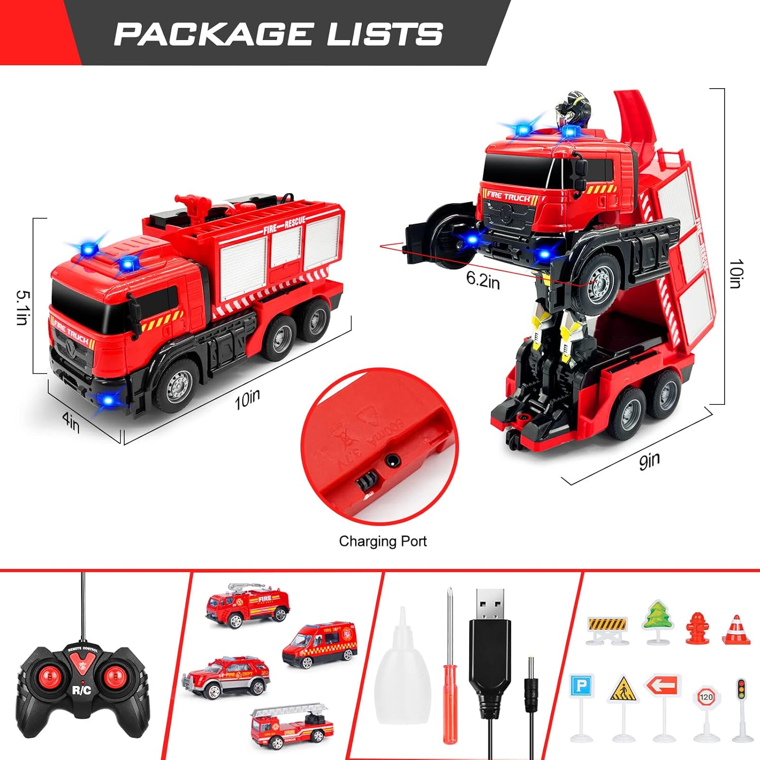 Remote Control Fire Truck With Led Light & Sounds