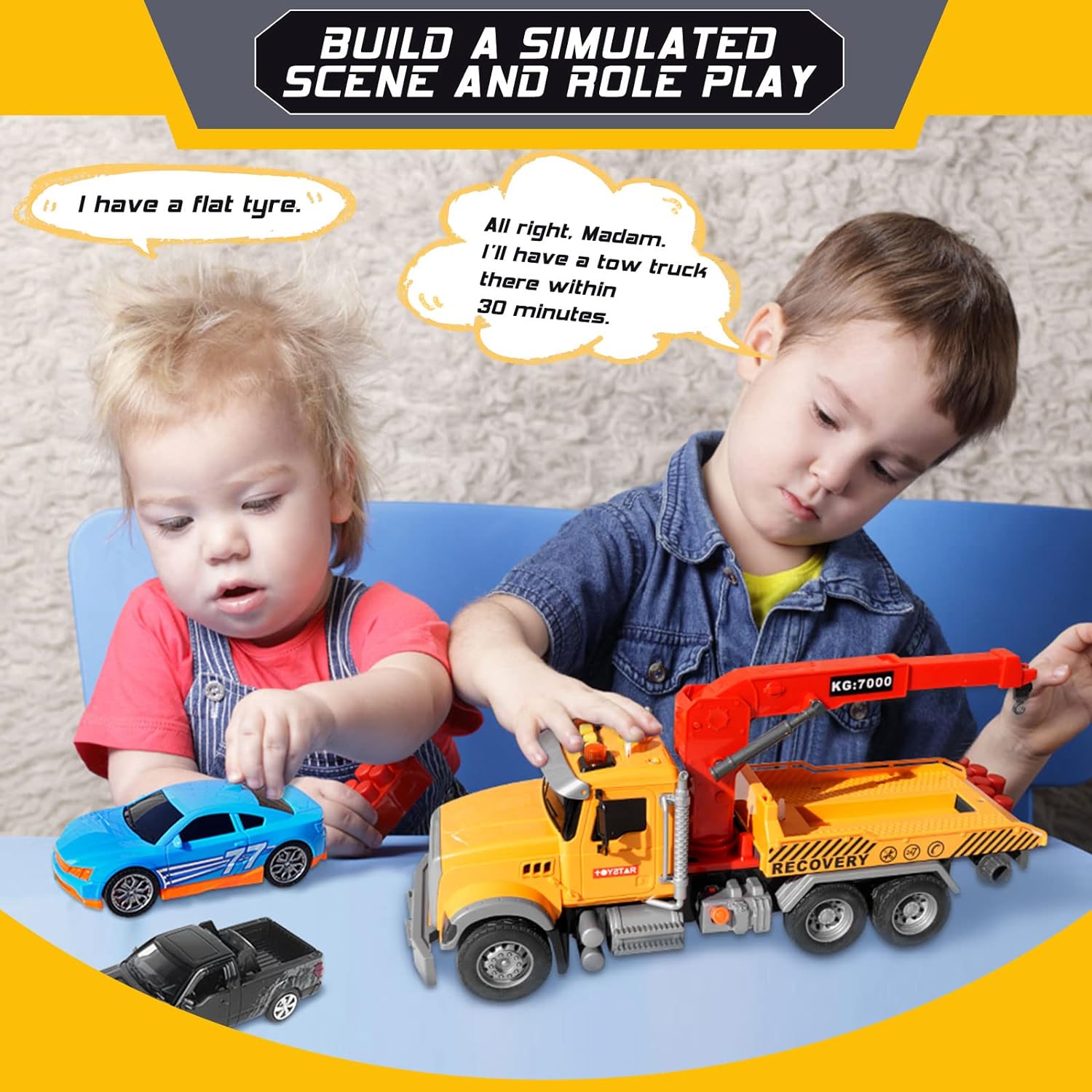 Tow Truck Toy Set with Race Car Metal Off-Road Vehicle