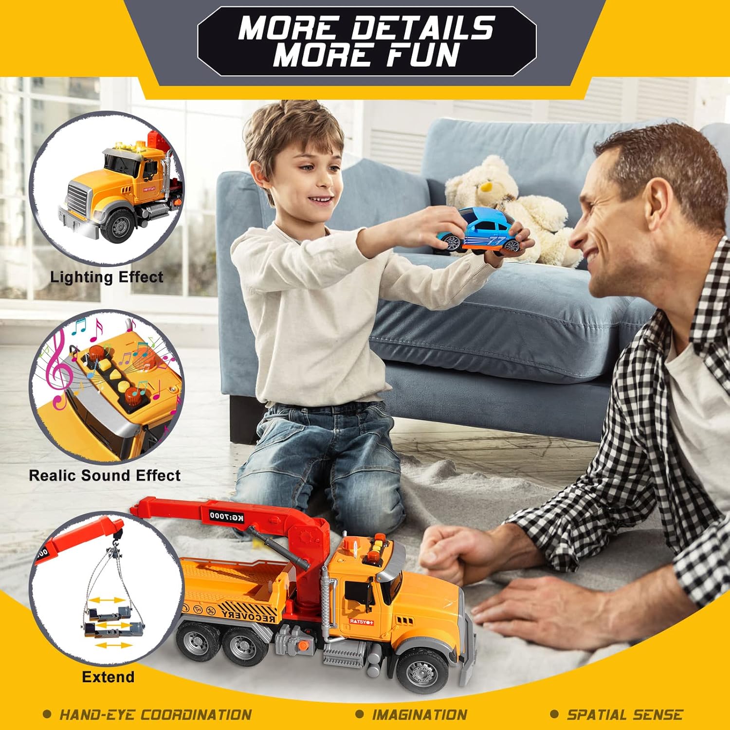 Tow Truck Toy Set with Race Car Metal Off-Road Vehicle