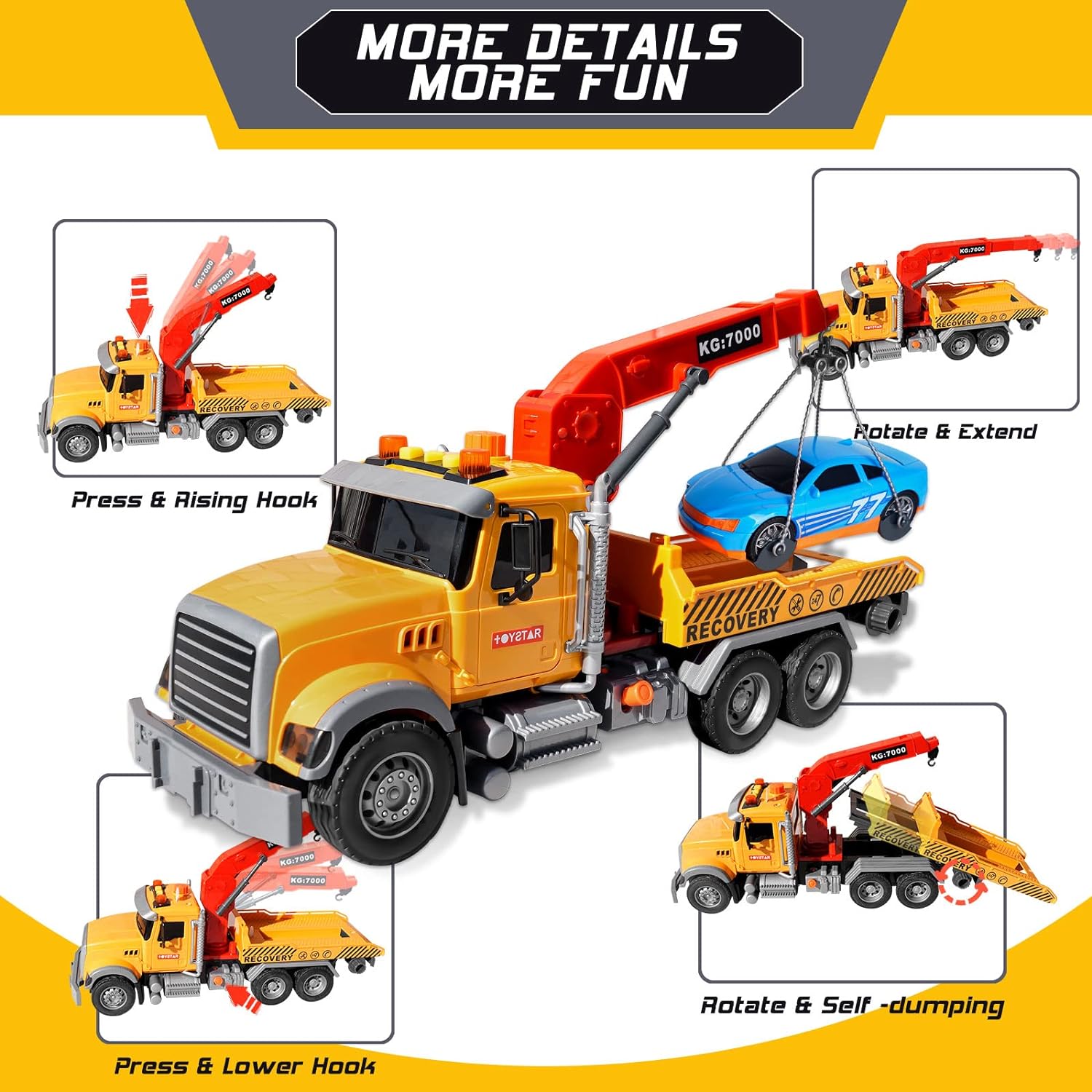 Tow Truck Toy Set with Race Car Metal Off-Road Vehicle